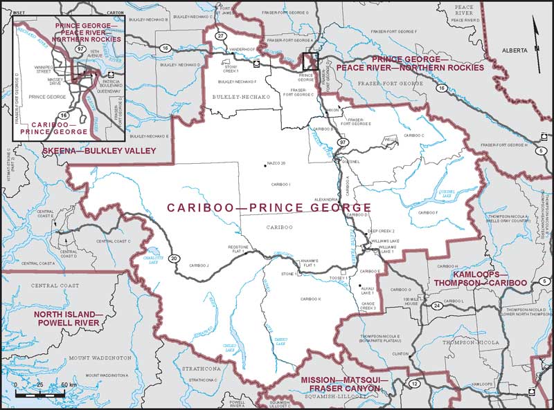 Carte de la circonscription de Cariboo—Prince George