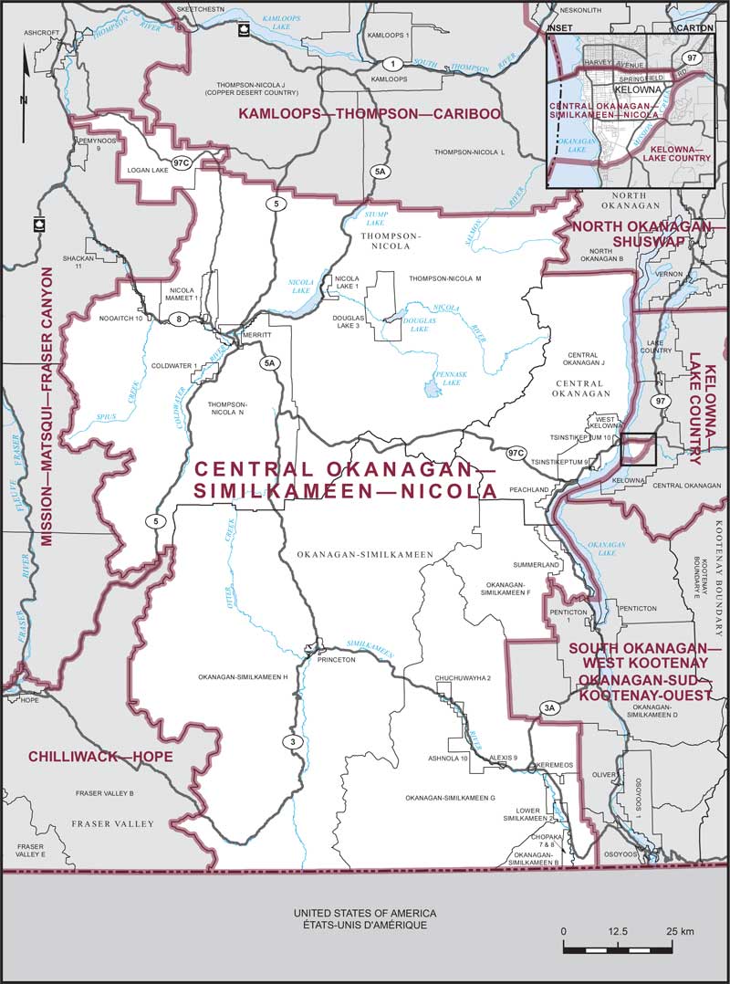 Carte de la circonscription de Central Okanagan—Similkameen—Nicola