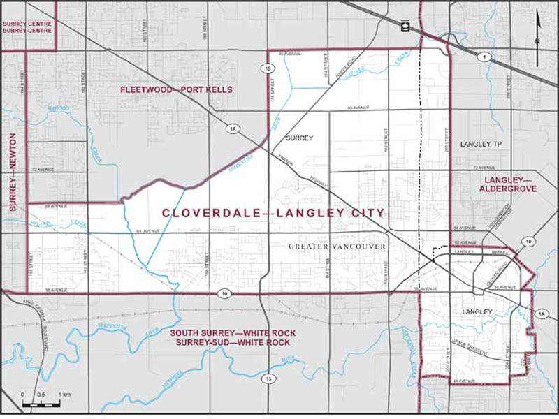 Carte de la circonscription de Cloverdale—Langley City
