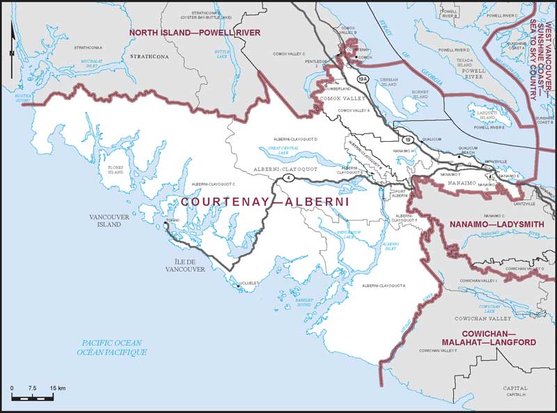 Carte de la circonscription de Courtenay—Alberni