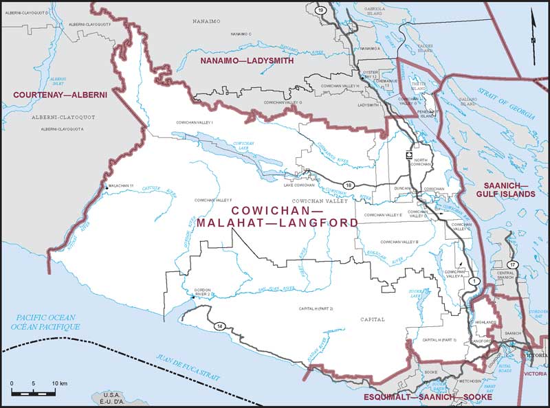 Carte de la circonscription de Cowichan—Malahat—Langford