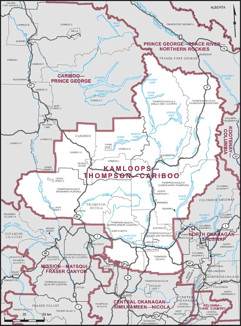 Carte de la circonscription de Kamloops—Thompson—Cariboo