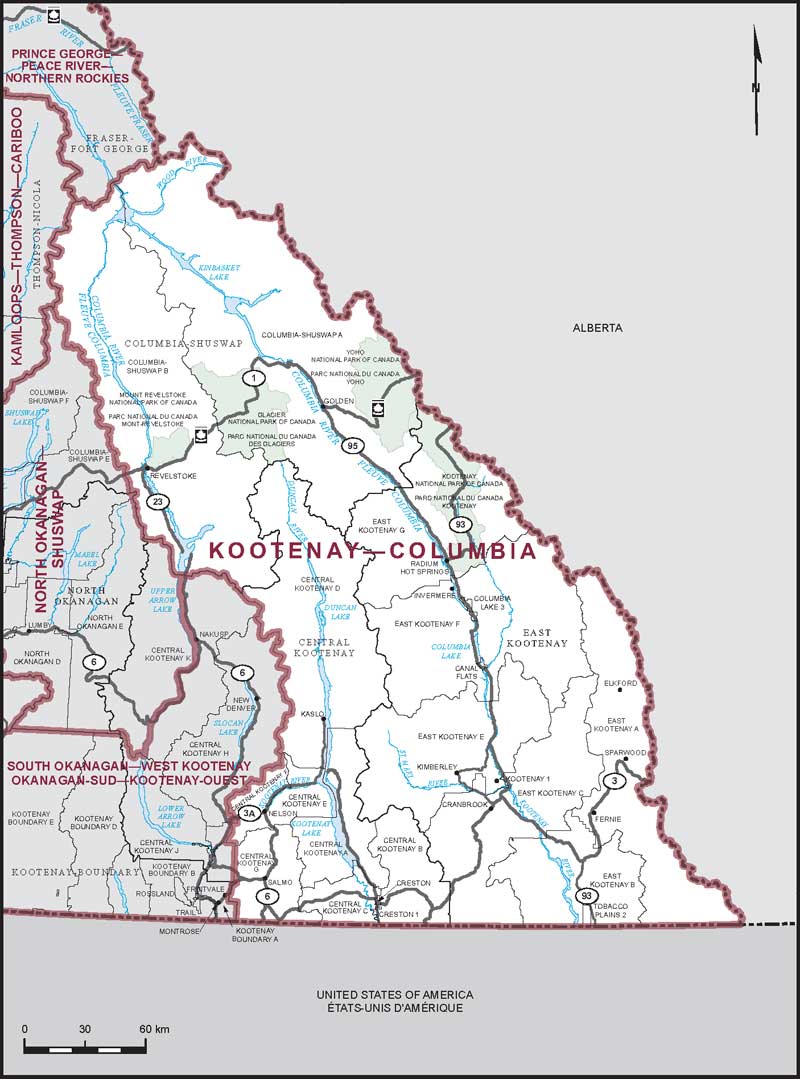 Carte de la circonscription de Kootenay—Columbia