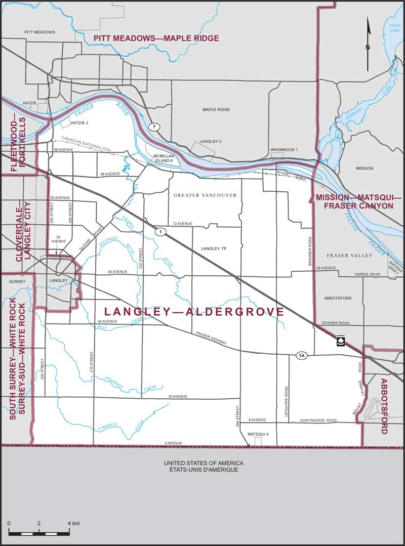 Carte de la circonscription de Langley—Aldergrove