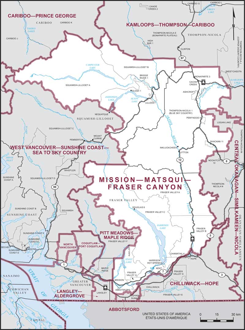 Carte de la circonscription de Mission—Matsqui—Fraser Canyon