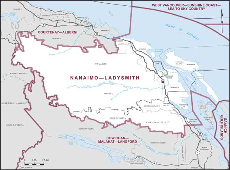 Carte de la circonscription de Nanaimo—Ladysmith