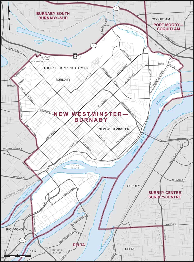 Carte de la circonscription de New Westminster—Burnaby