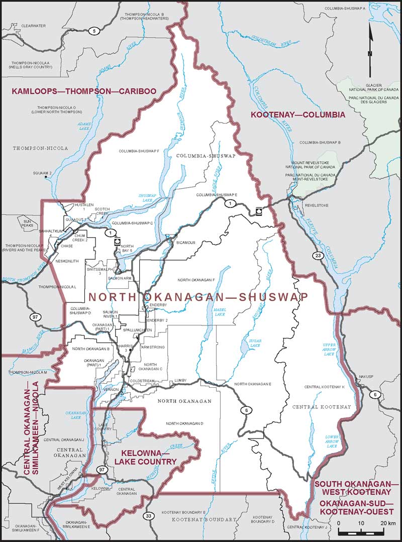 Carte de la circonscription de North Okanagan—Shuswap