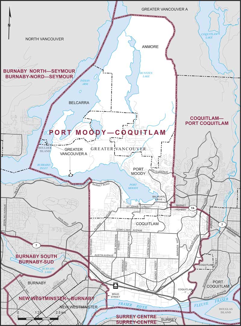 Carte de la circonscription de Port Moody—Coquitlam