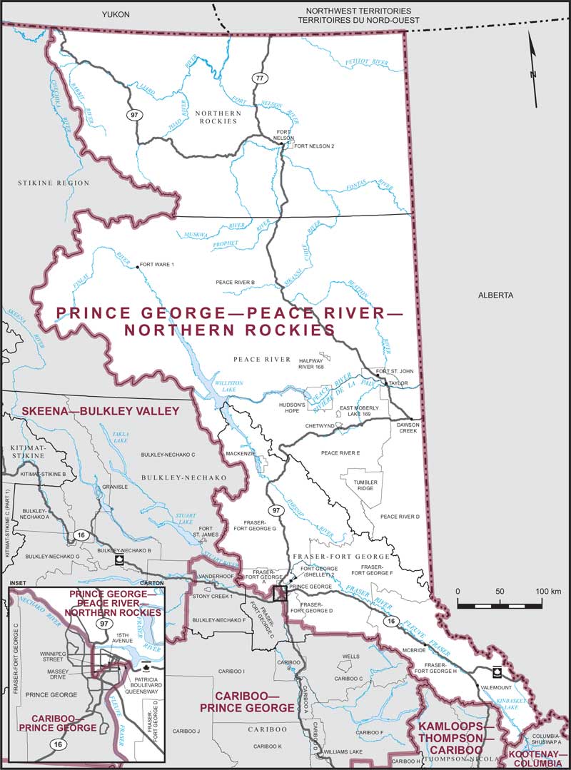 Carte de la circonscription de Prince George—Peace River—Northern Rockies