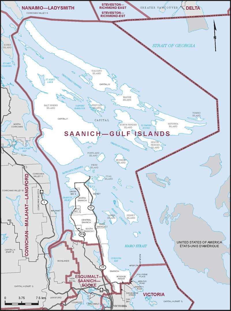 Carte de la circonscription de Saanich—Gulf Islands