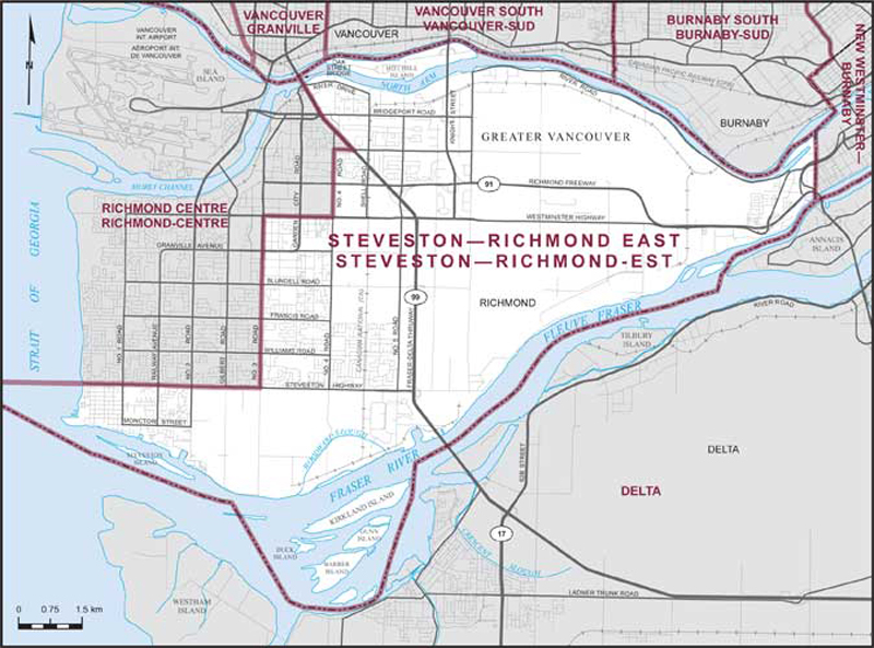 Carte de la circonscription de Steveston—Richmond-Est