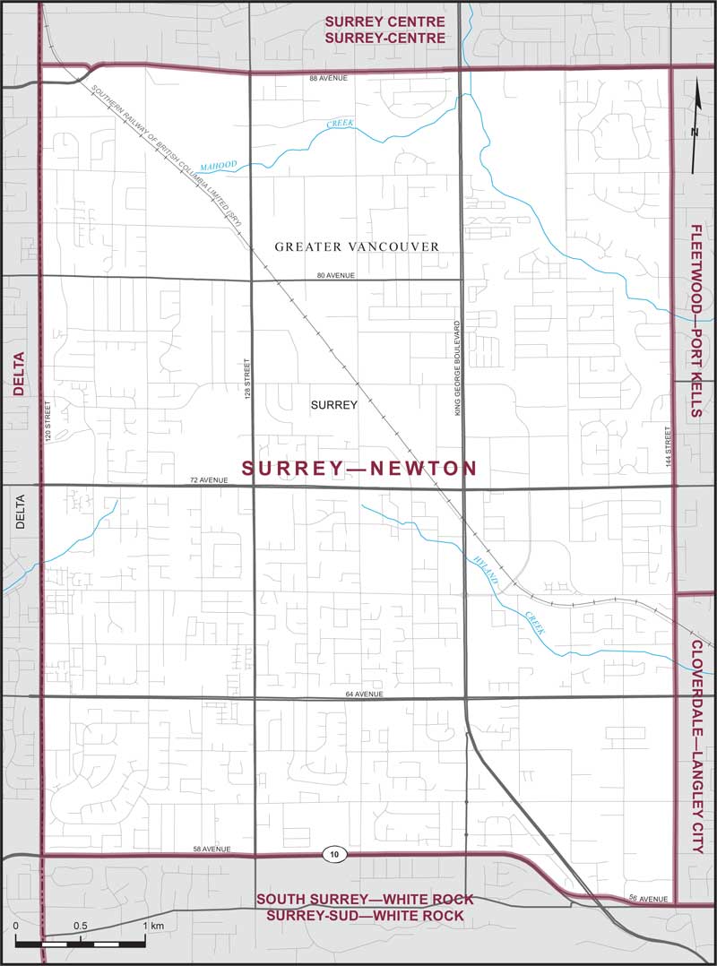 Carte de la circonscription de Surrey—Newton