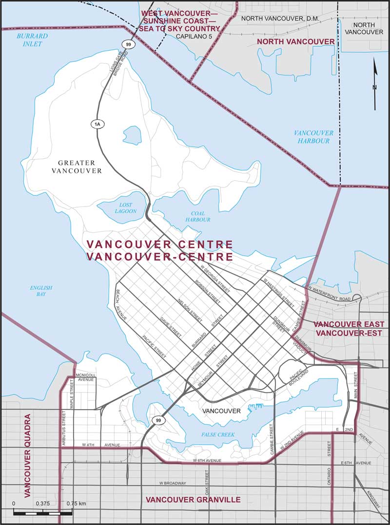 Image : Carte de la circonscription de  Vancouver-Centre