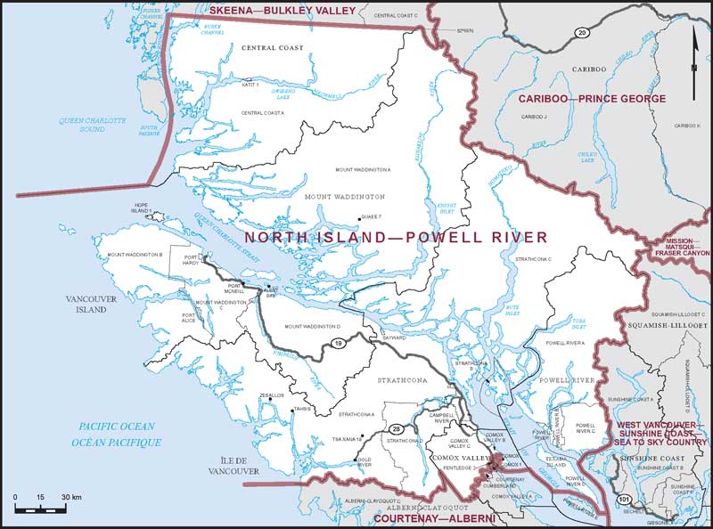 Image : Carte de la circonscription de  North Island—Powell River