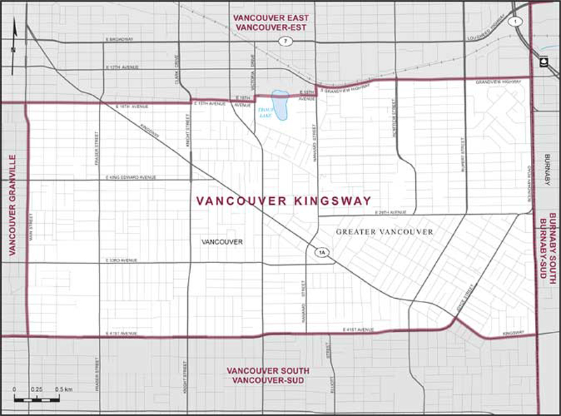 Carte de la circonscription de Vancouver Kingsway