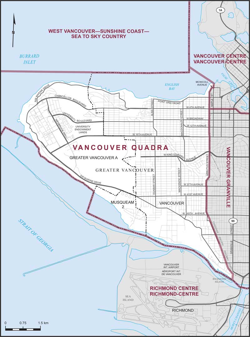 Image : Carte de la circonscription de  Vancouver Quadra