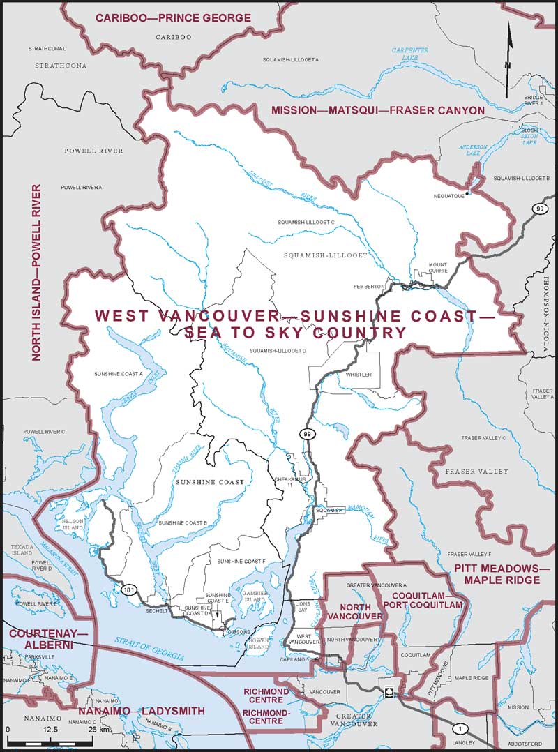 Image : Carte de la circonscription de  West Vancouver—Sunshine Coast—Sea to Sky Country