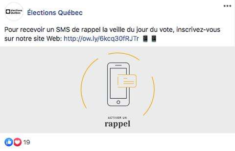 Tweet d'Élections Québec: "Pour recevoir un SMS de rappel la veille du jour du vote, inscrivez-vous sur notre site Web"